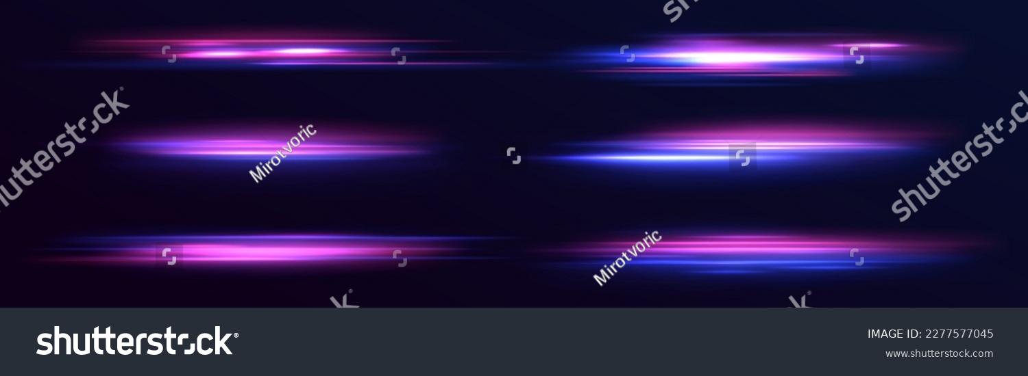 High speed effect motion blur night lights blue and red. Futuristic neon light line trails. bright sparkling background. Purple glowing wave swirl, impulse cable lines. Long time exposure. Vector #2277577045