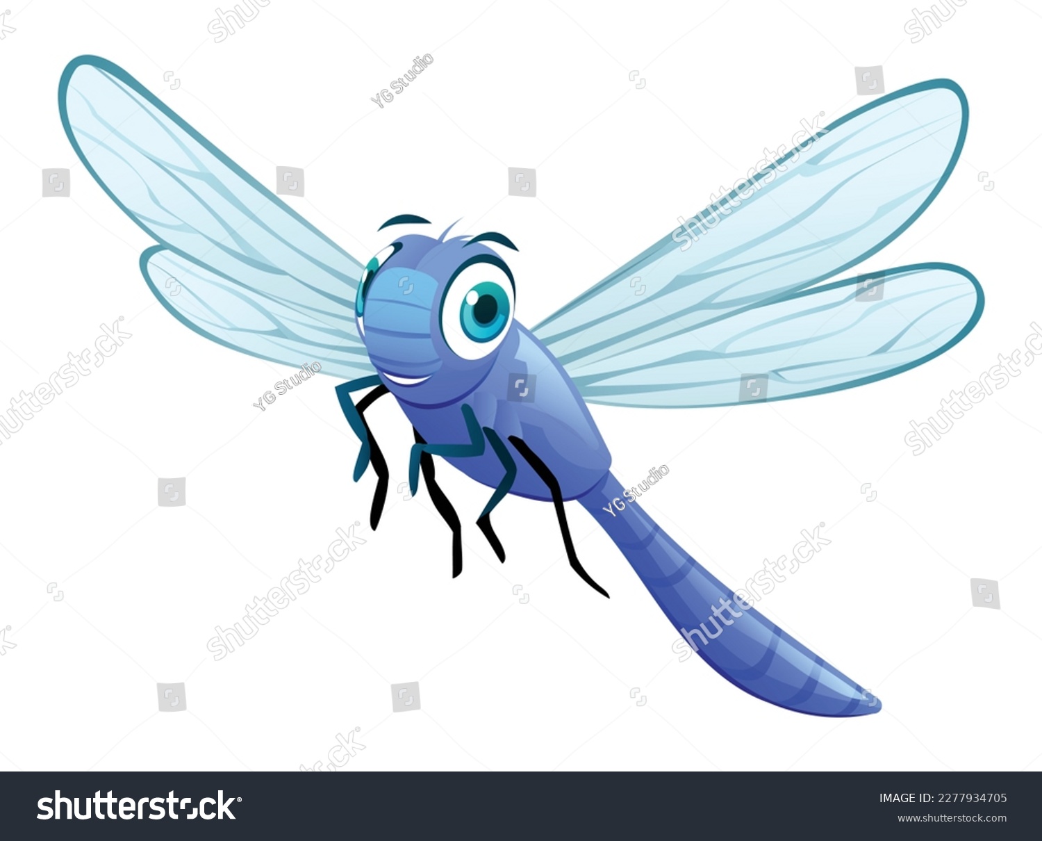Cute dragonfly cartoon illustration isolated on white background #2277934705