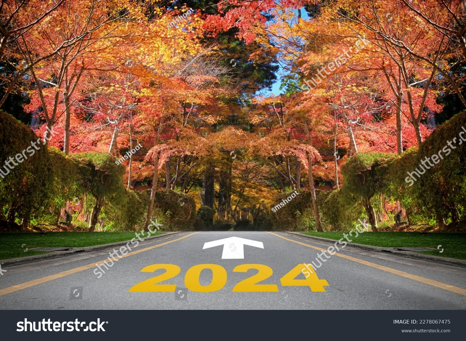 New Year 2024 And Arrow Symbol Marking On Road Royalty Free Stock   Avopix 2278067475 