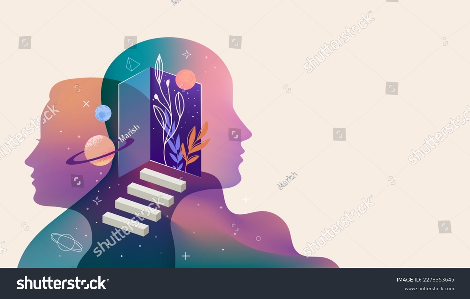 Psychology, Dream, Mental Health concept illustration. Brain, neuroscience and creative mind poster, cover #2278353645