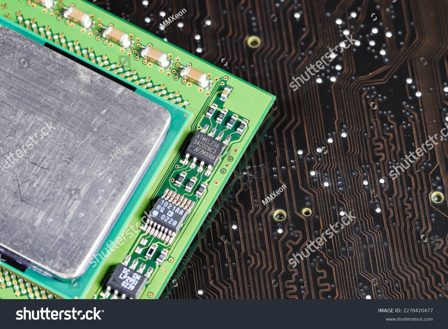 Close up of High performance CPU or central processor unit on electronic board background. #2278420477