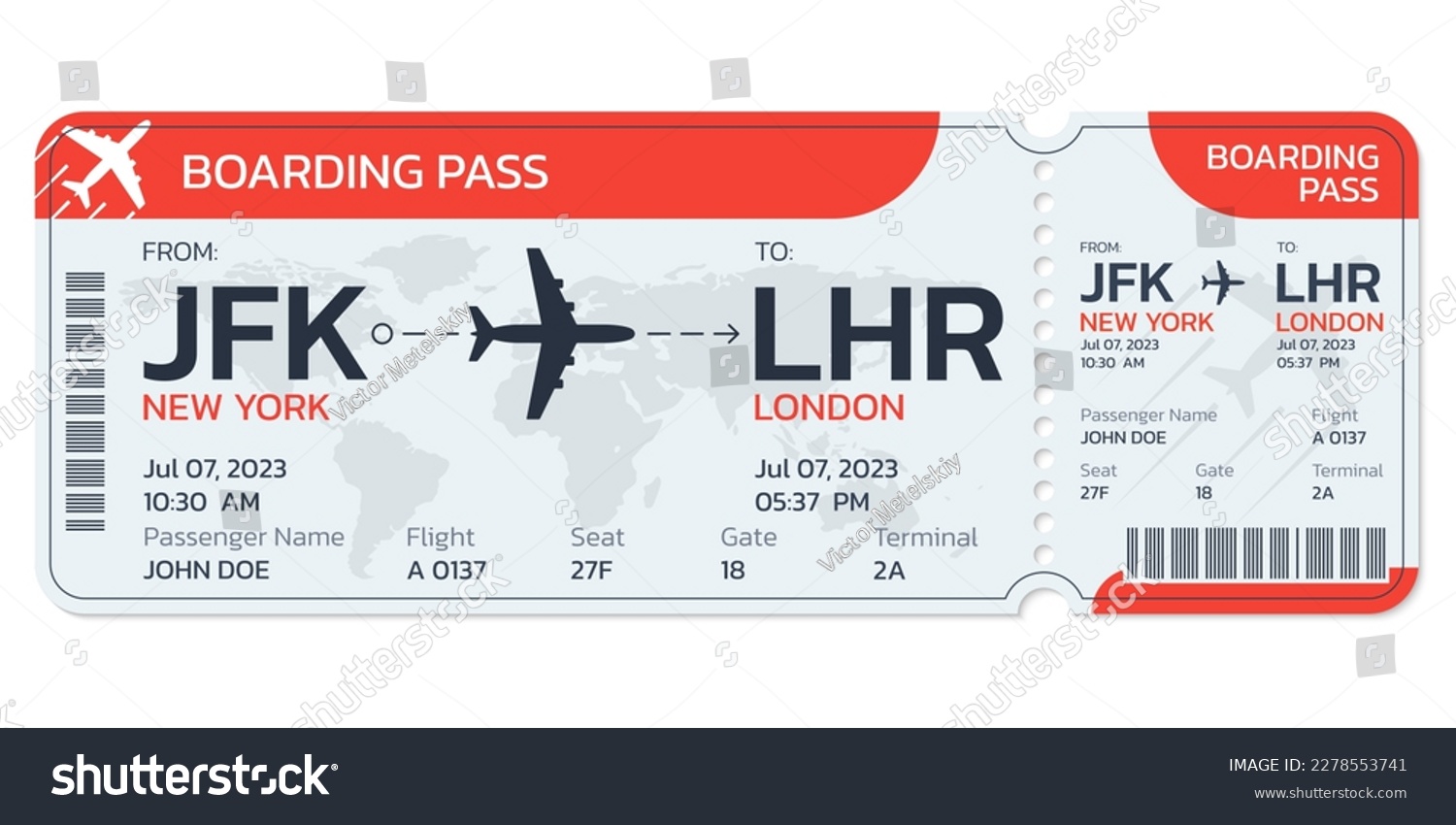 Airplane ticket. Flight boarding pass design. Air, plane, airline card template. Fly, travel concept. Vector illustration. #2278553741