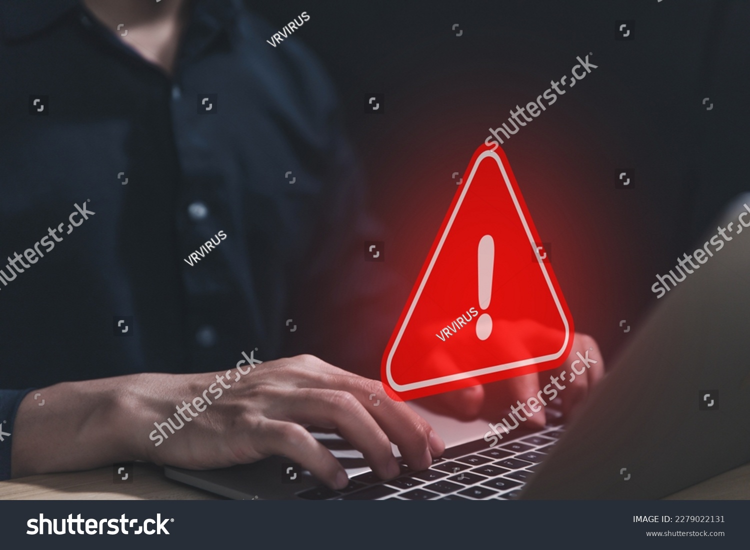 Businessman using laptop showing warning triangle and exclamation sign icon Warning of dangerous problems Server error. Virus. Maintenance concept. caution internet technology network security #2279022131