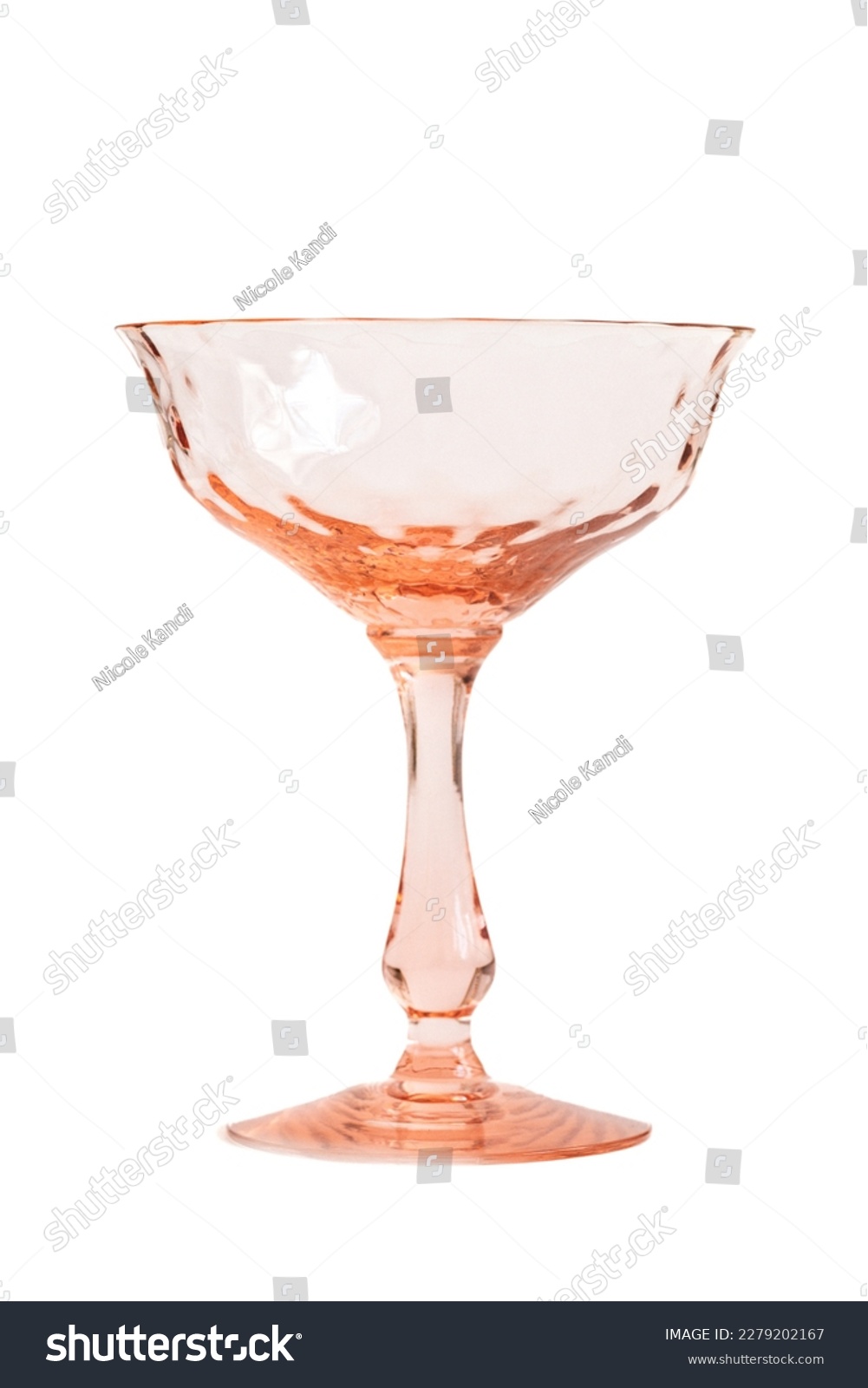 vintage pink cocktail glass, champagne coupe on white background #2279202167