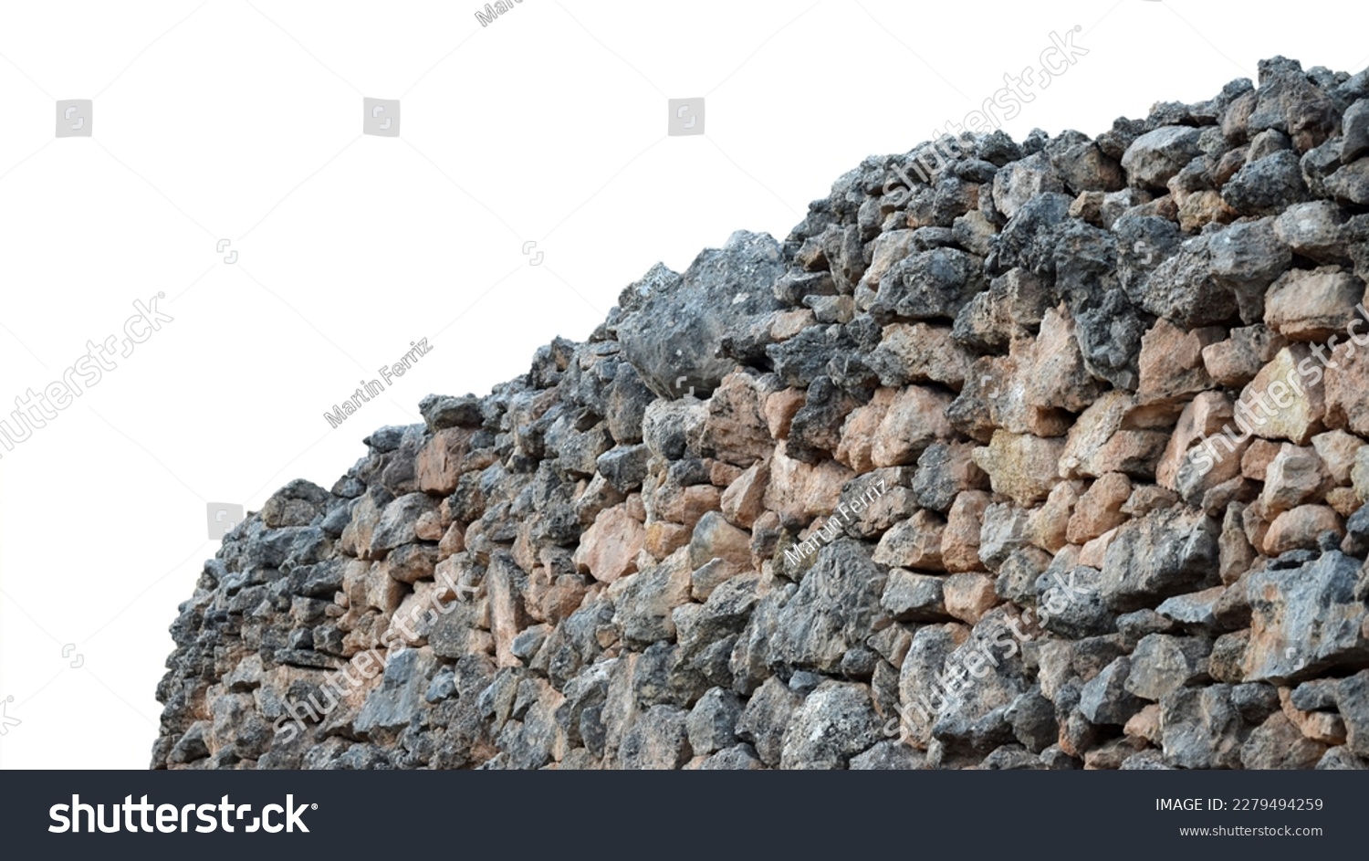An old stone wall or piled rocks isolated on empty background #2279494259