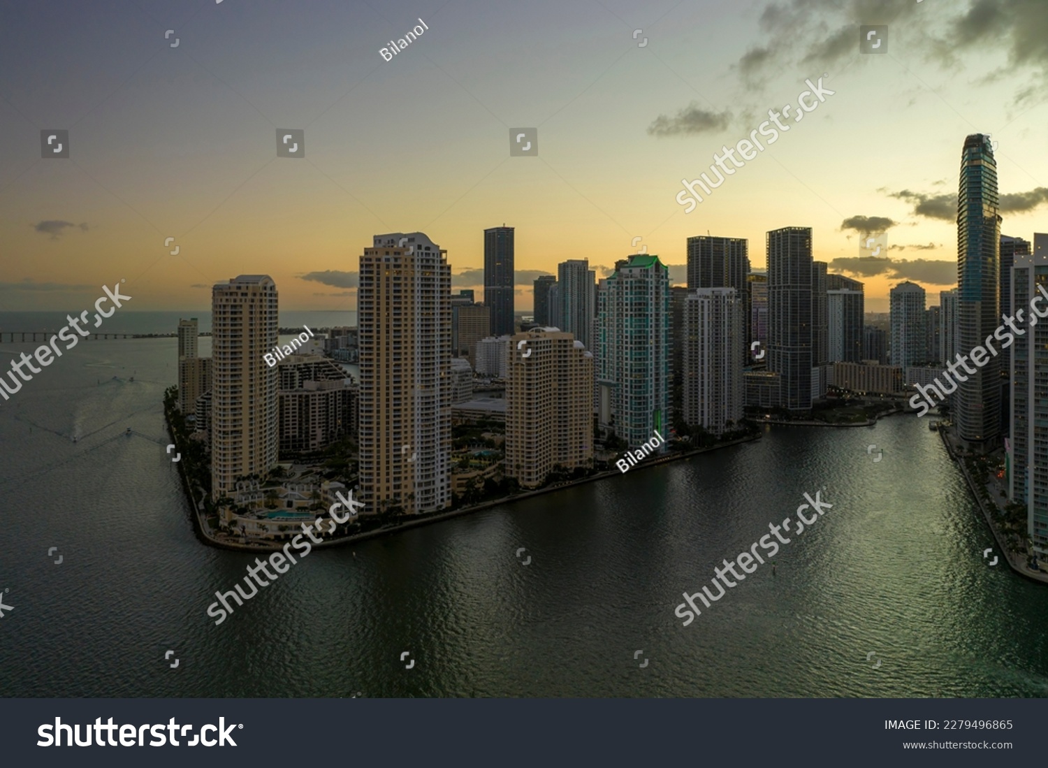 Aerial view of downtown district of of Miami Brickell in Florida, USA. High commercial and residential skyscraper buildings in modern american megapolis #2279496865