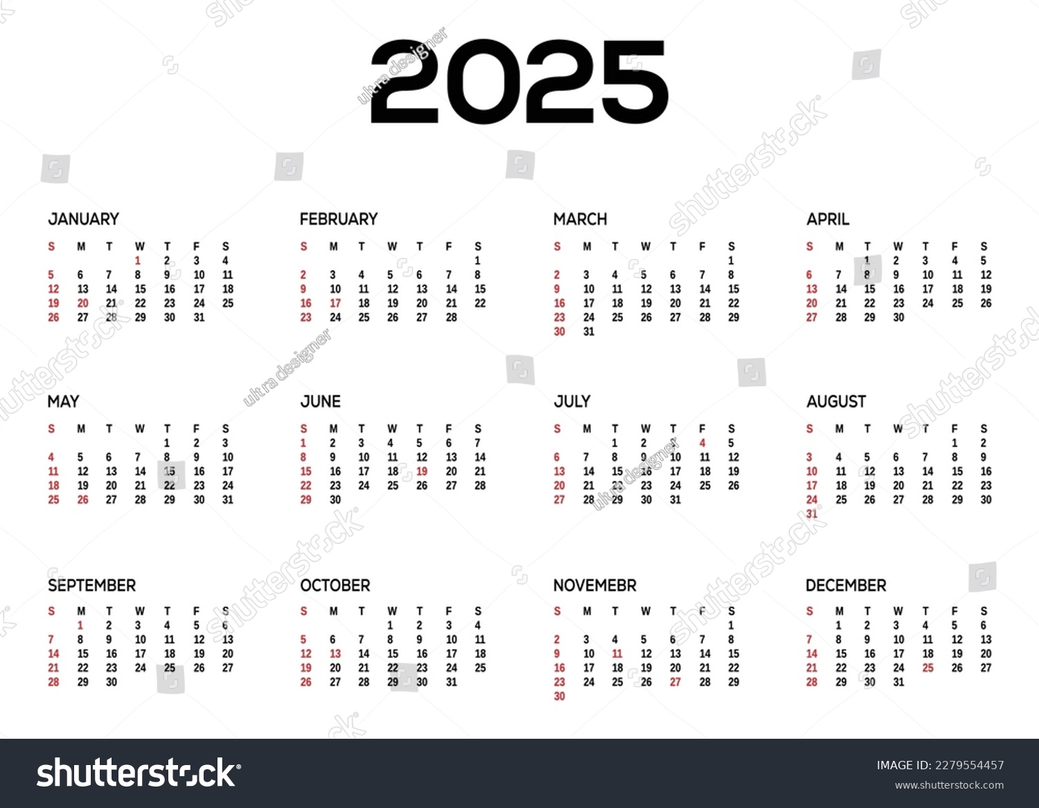 Calendar 2025 template vector, simple minimal - Royalty Free Stock ...