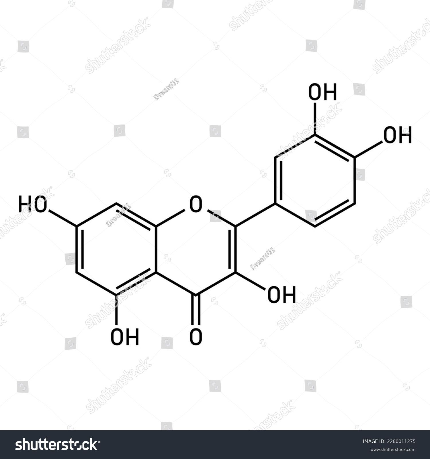 Chemical structure of quercetin (C15H10O7). - Royalty Free Stock Vector ...