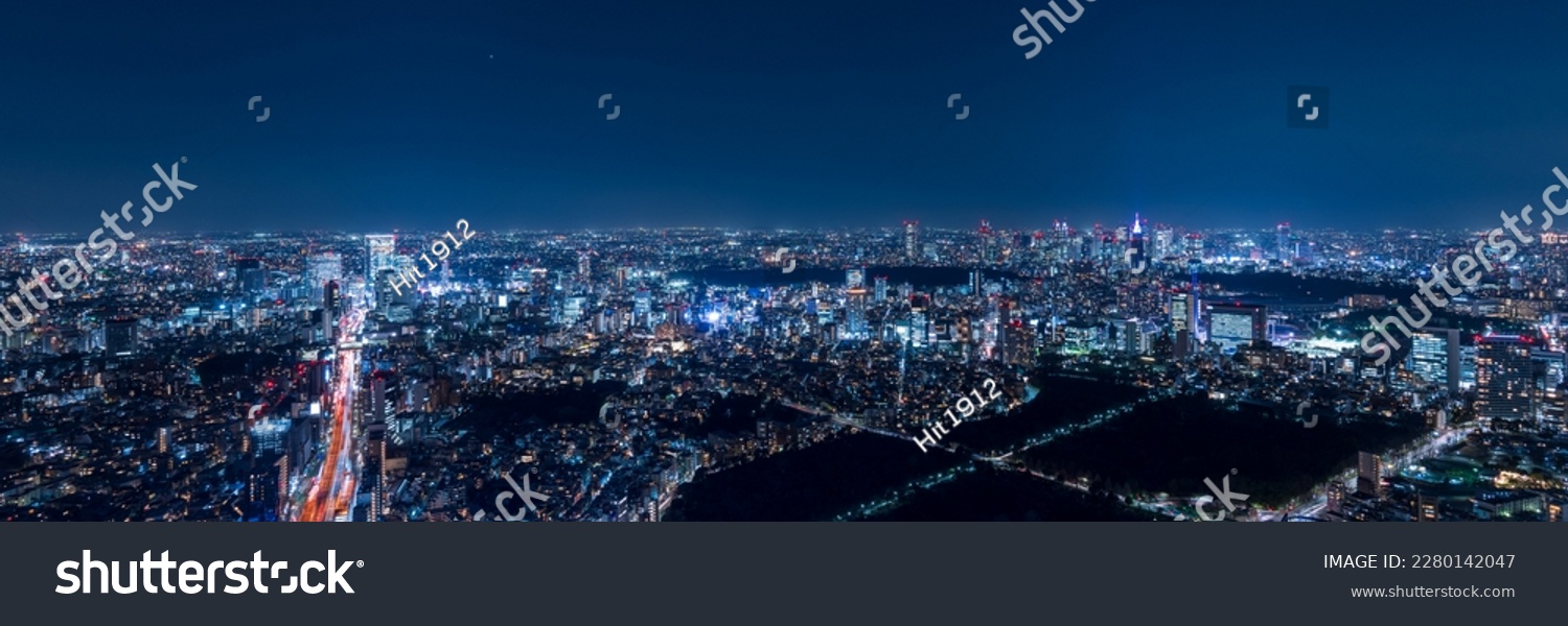 Tokyo Shinjyuku and Shibuya area panoramic view at night. #2280142047