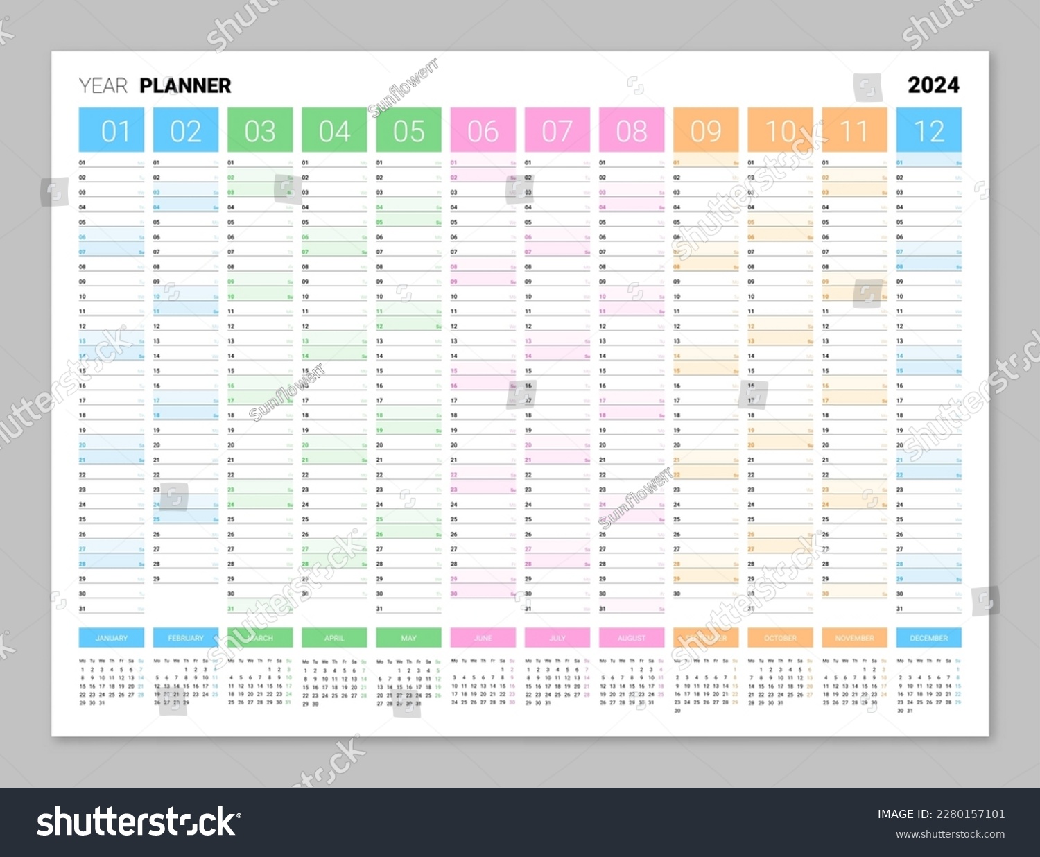 Wall Yearly Planner, Calendar For 2024, Colorful - Royalty Free Stock ...