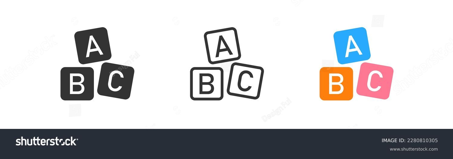 Alphabet cubes icon on light background. Child education symbol. Blocks, ABC, elementary school. Outline, flat and colored style. Flat design.  #2280810305