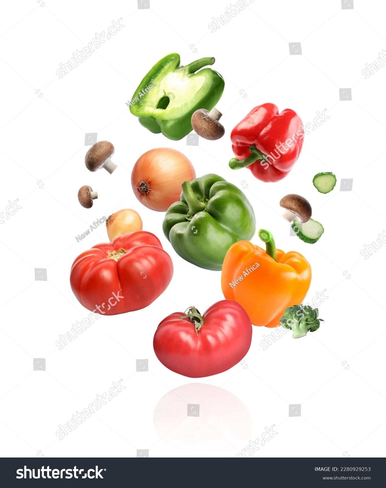 Many different fresh vegetables falling on white background #2280929253