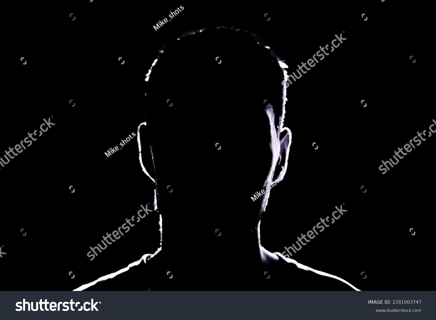dark backlight shadow silhouette of male person, incognito unknown profile #2281003747