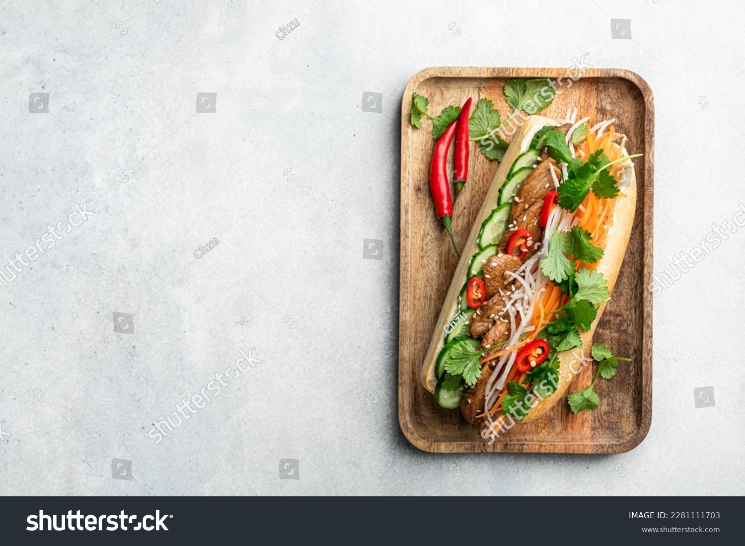 Banh mi, vietnamese sandwich, top view, copy space #2281111703