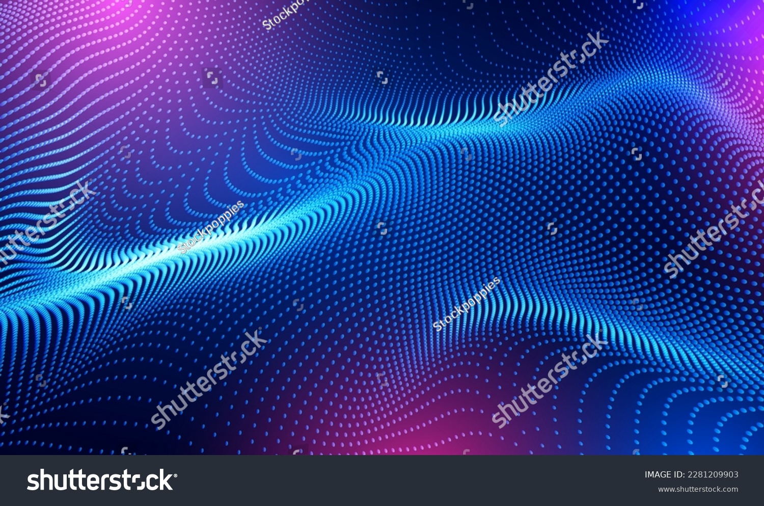 Abstract technology particles mesh background.
Wave moving dots flow particles, Neon light, hi-tech and big data analytics background. Futuristic technology sci-fi wave.Digital cyberspace.Vector EPS10 #2281209903