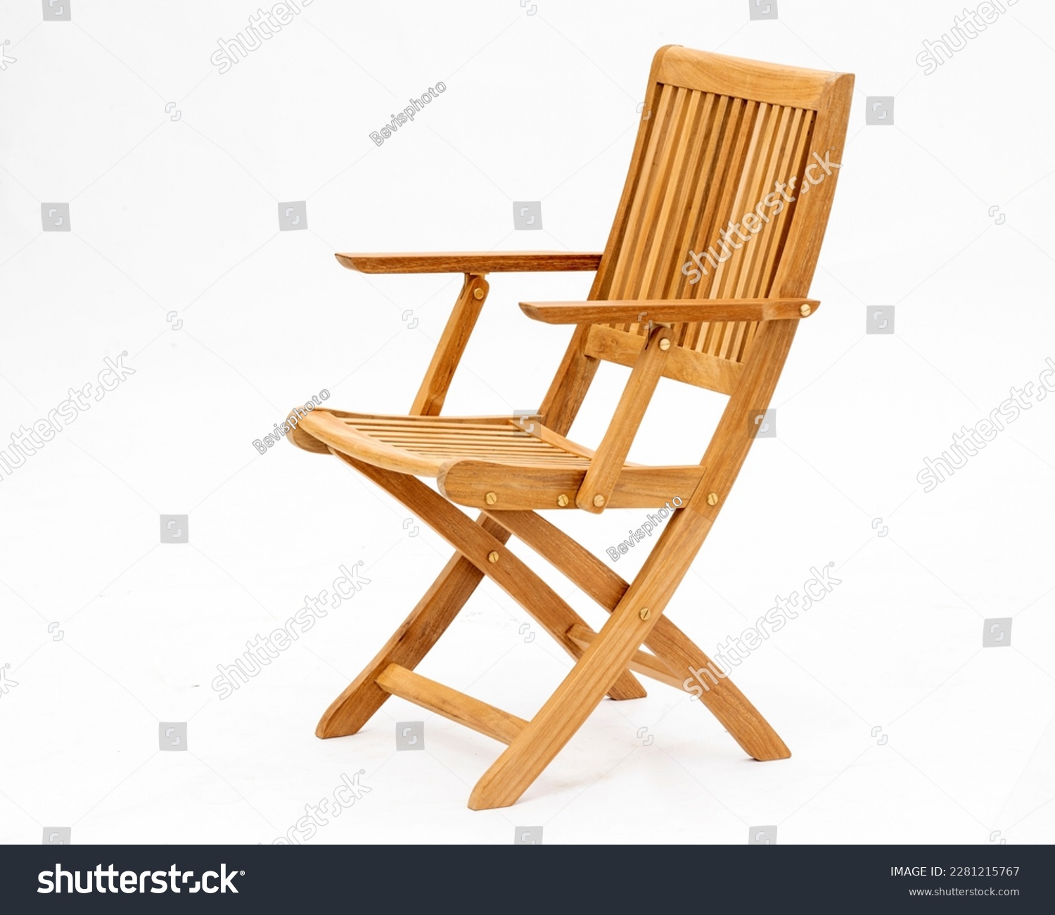 A wooden folding chair isolated on a white background. #2281215767