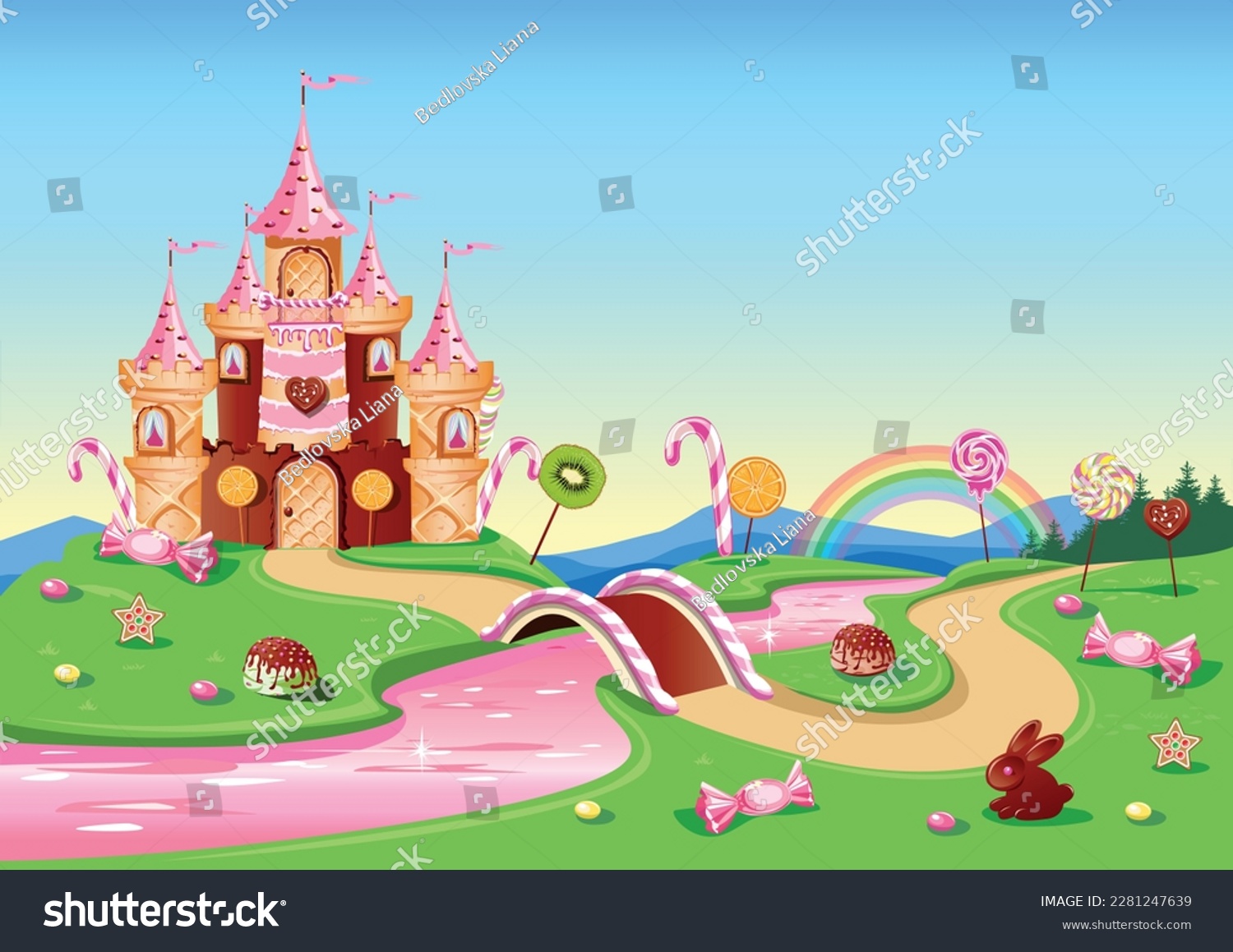 Cake castle in candy land, molasses and Royalty Free Stock Vector