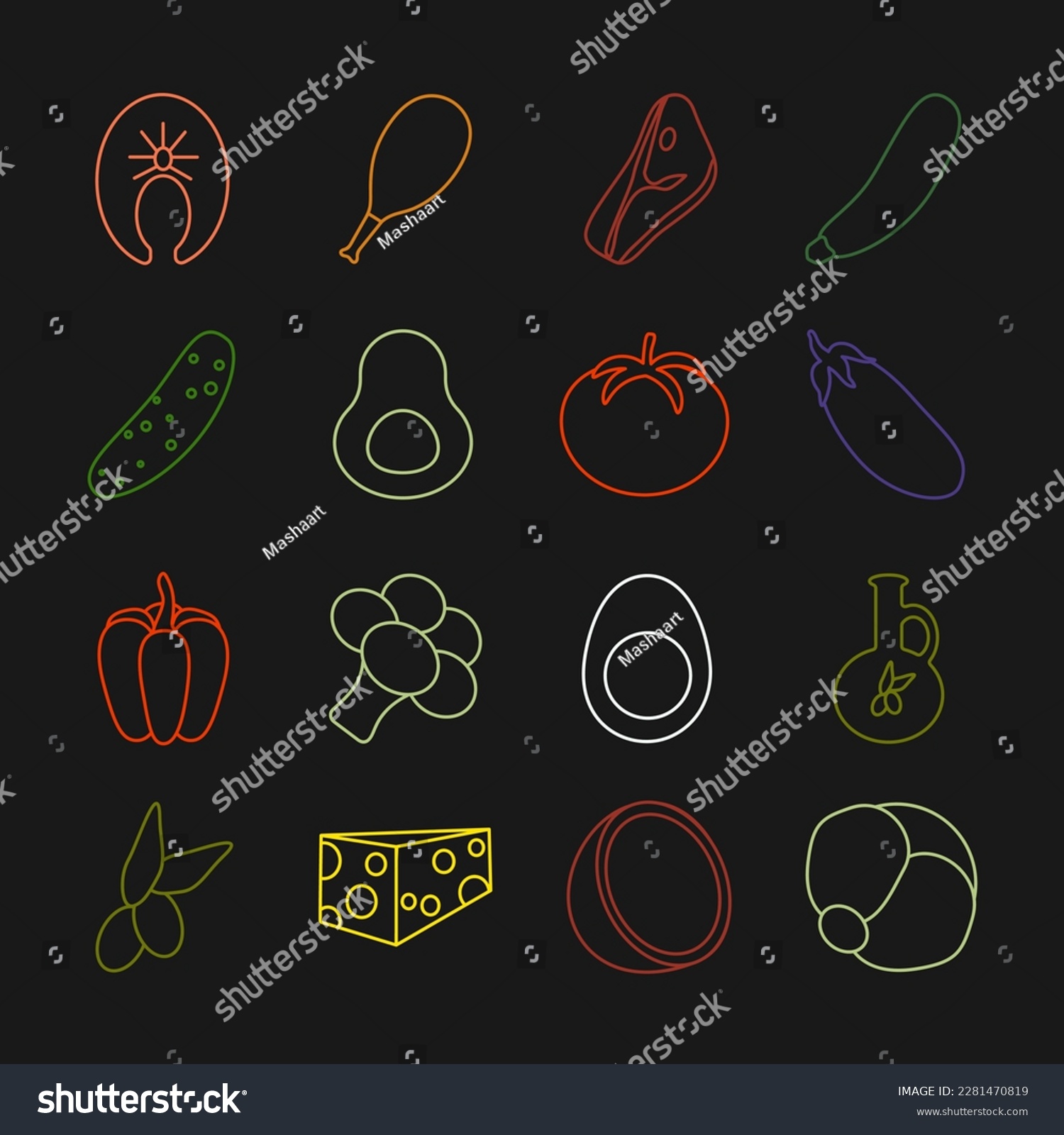 Line art keta food icons, vector set - Royalty Free Stock Vector ...