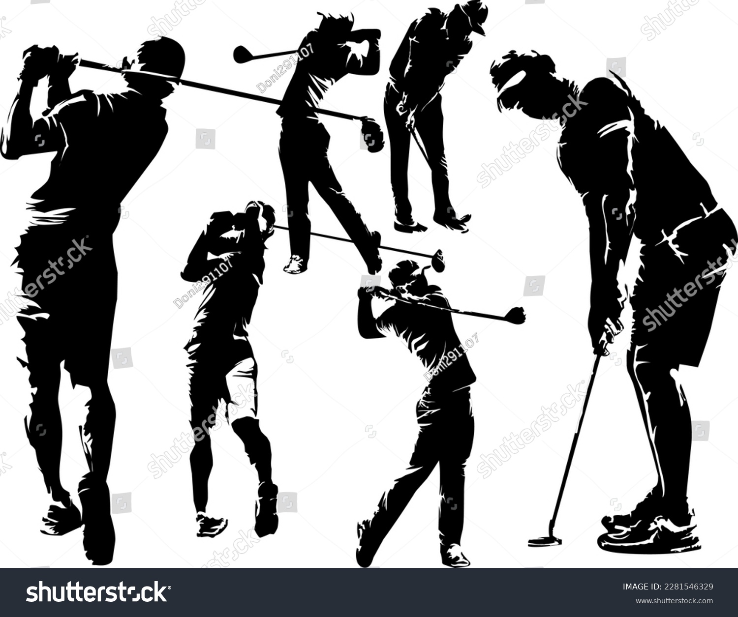 Silhouette golf golfer golfing action illustration sport #2281546329