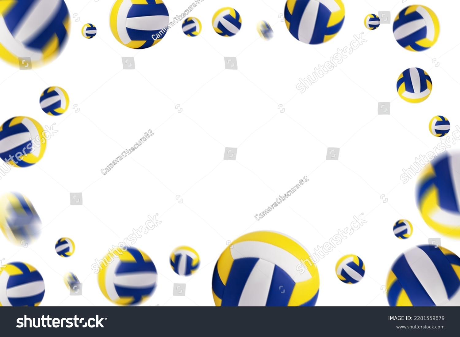Volleyball ball in the air camera depth of field effect, Blur effect, isolated background, middle area blank for text #2281559879
