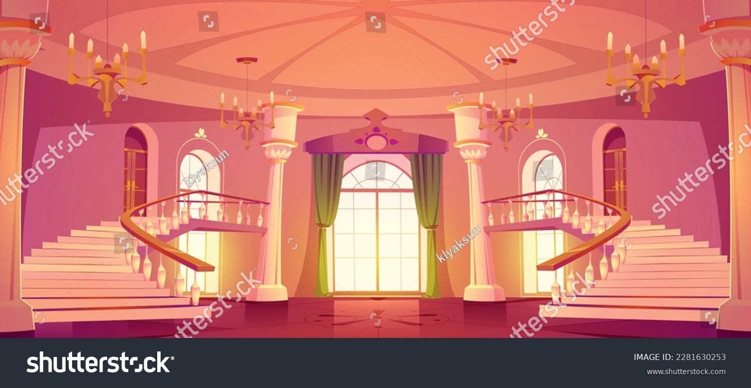 Castle hall interior. Royal palace ballroom with - Royalty Free Stock ...