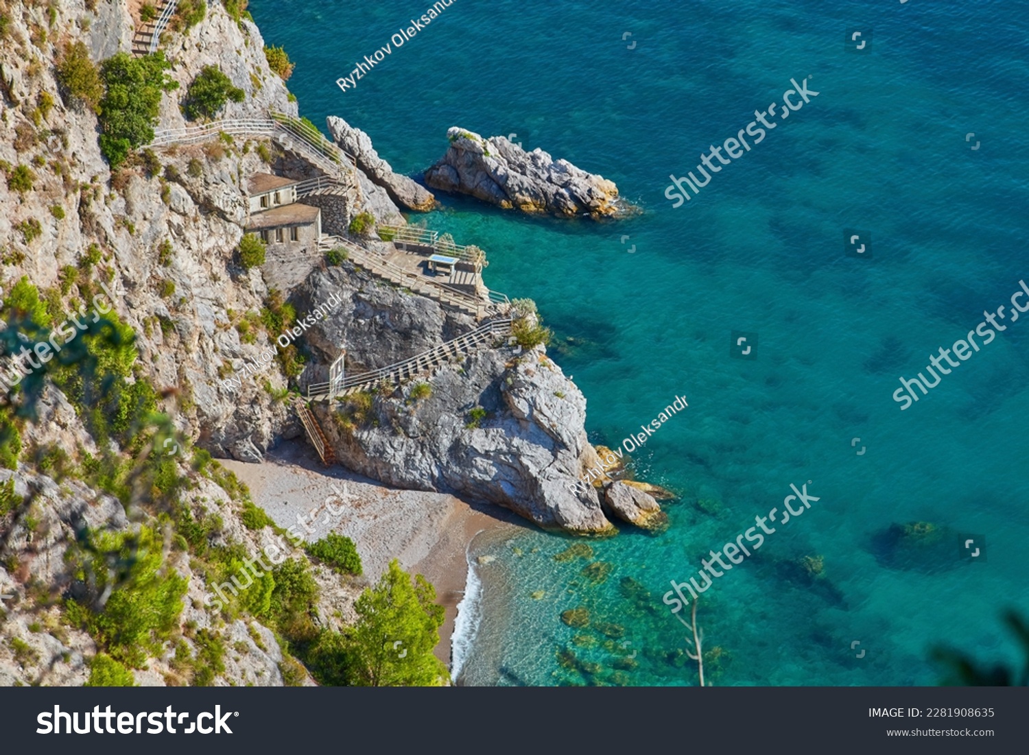 Rocky Cliffs and Mountain Landscape by the Tyrrhenian Sea. Amalfi Coast, Italy. Nature Background. #2281908635
