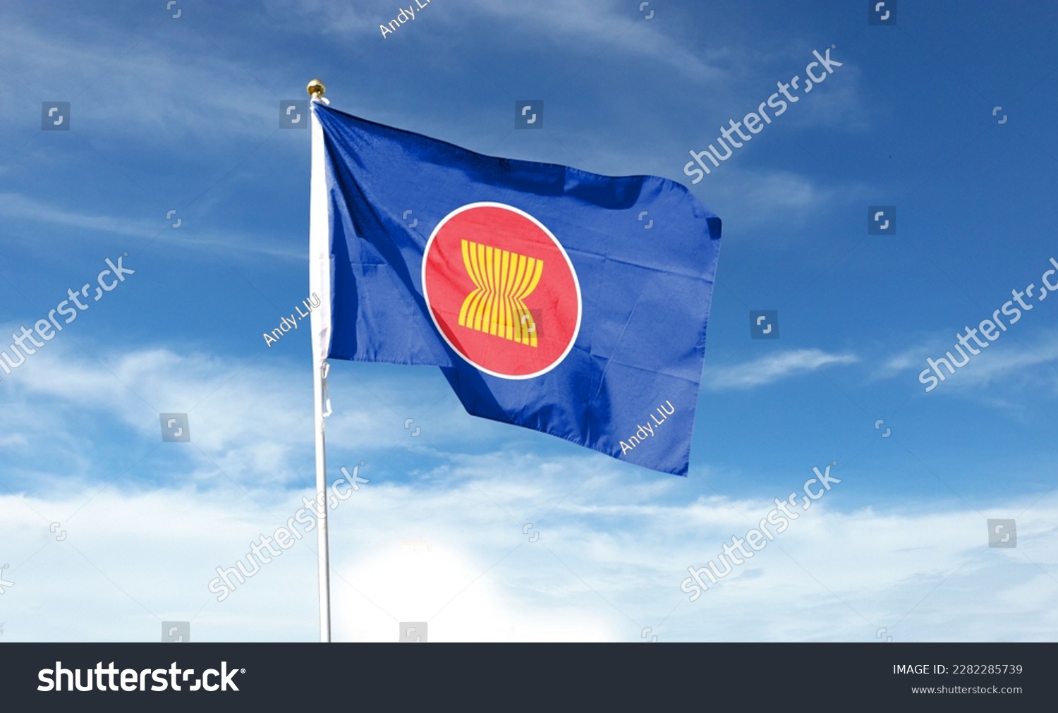 ASEAN flag in the cloudy sky. waving in the sky #2282285739