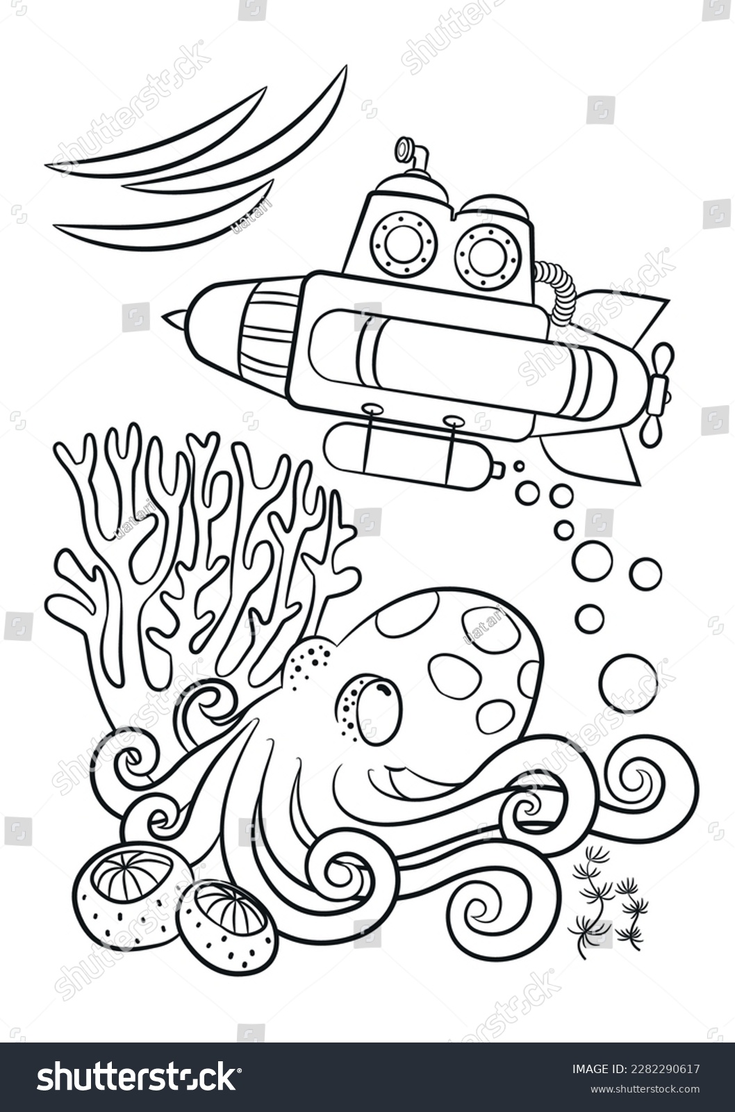 Underwater world coloring page. Octopus outline. - Royalty Free Stock ...