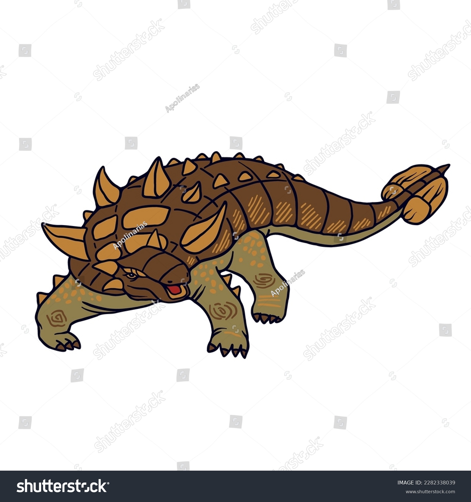 Illustration Of Brown Armored Dinosaur - Royalty Free Stock Vector 