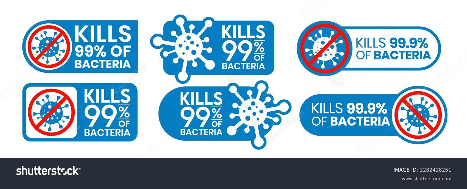 Kills 99.9% bacteria, germs and viruses . Antibacterial and antiviral defence, protection infection. Vector Illustration #2282418251