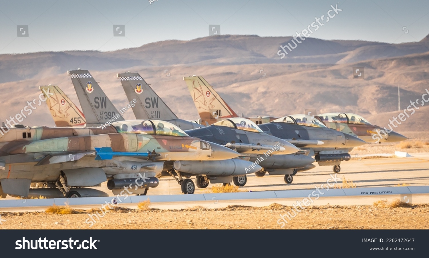 U.S. Air Force pilots from the 55th Expeditionary Fighter Squadron taxi alongside the Israeli Air Force during Desert Falcon in Israel, Jan. 16, 2022.  #2282472647