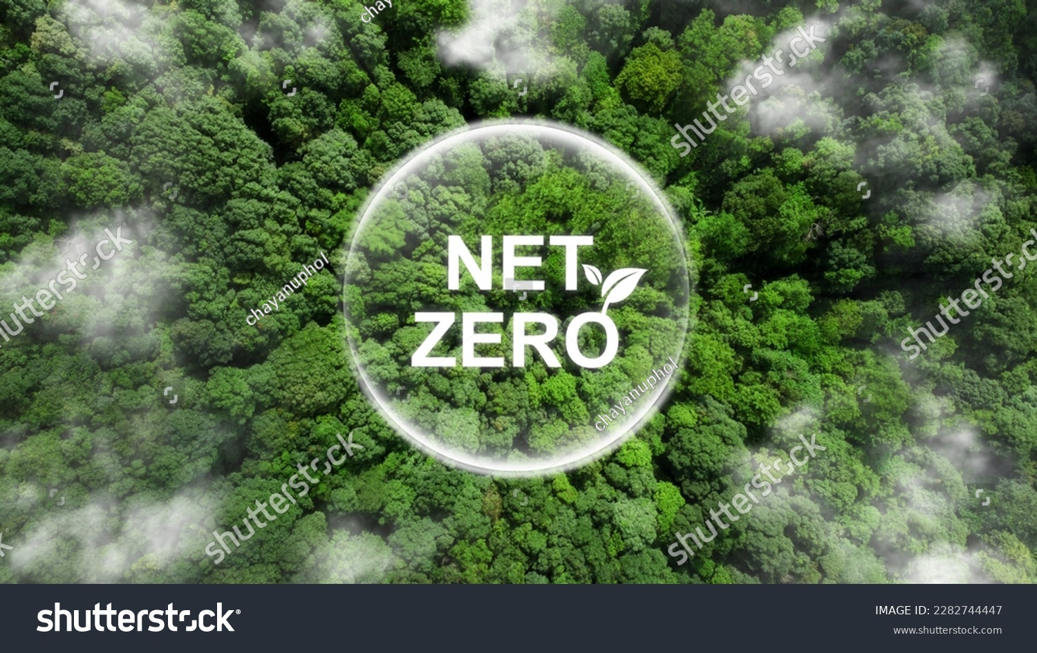 Net zero and carbon neutral concept.Net Zero text in bubbles with forest. for net zero greenhouse gas emissions target Climate neutral long term strategy on a green background. Carbon Neutrality. #2282744447