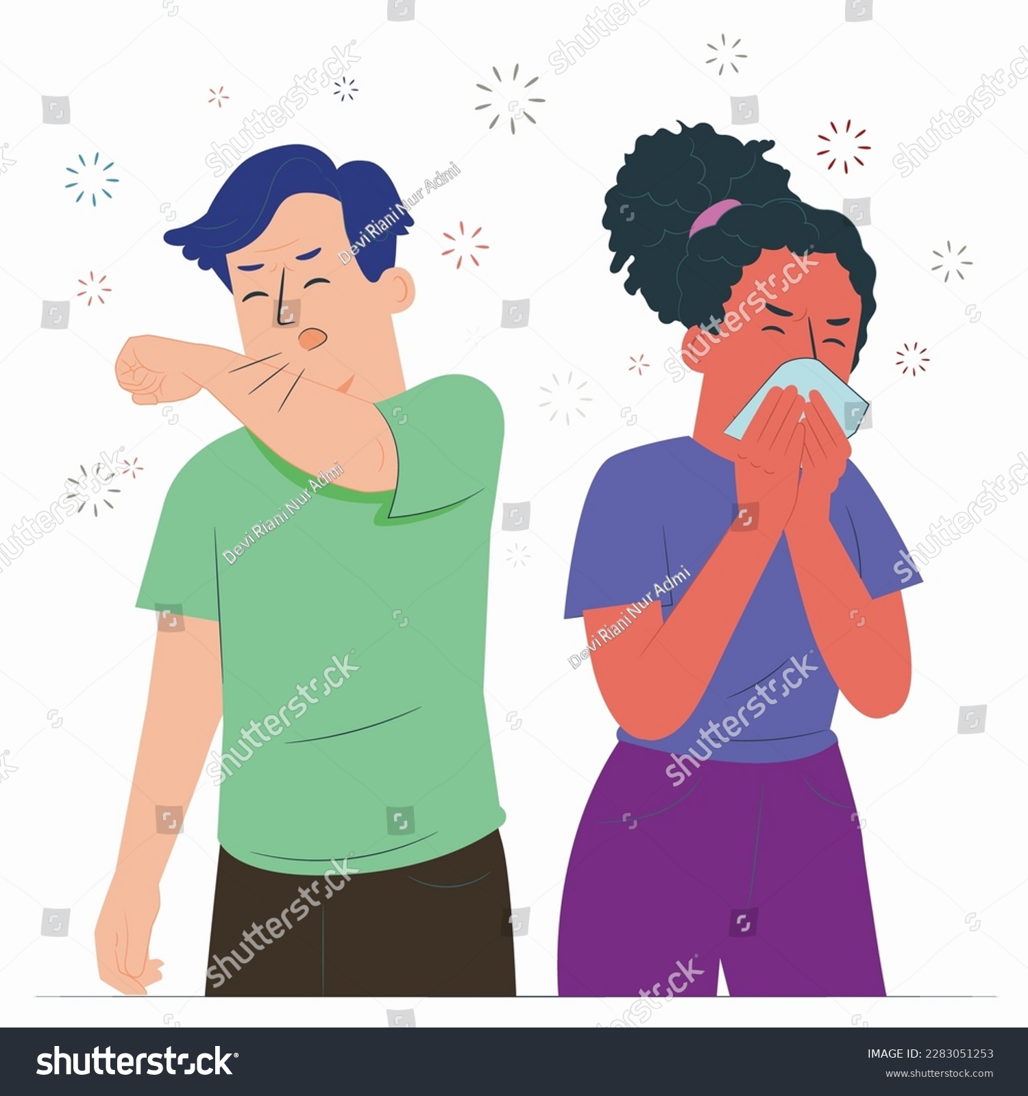 Sneezing and coughing concept illustration  #2283051253