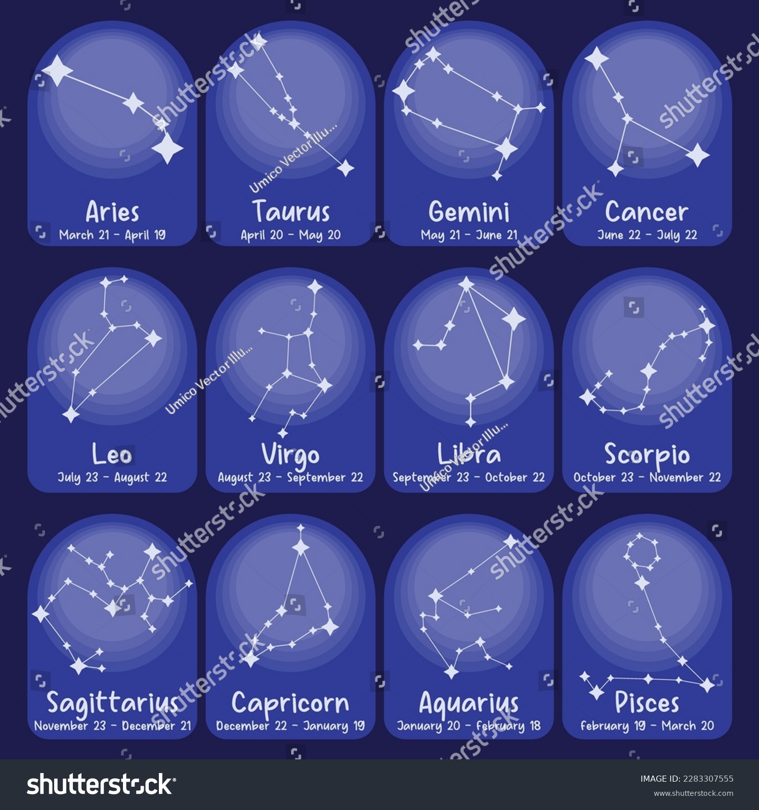 Set of twelve constellations. Zodiacal circle. - Royalty Free Stock ...