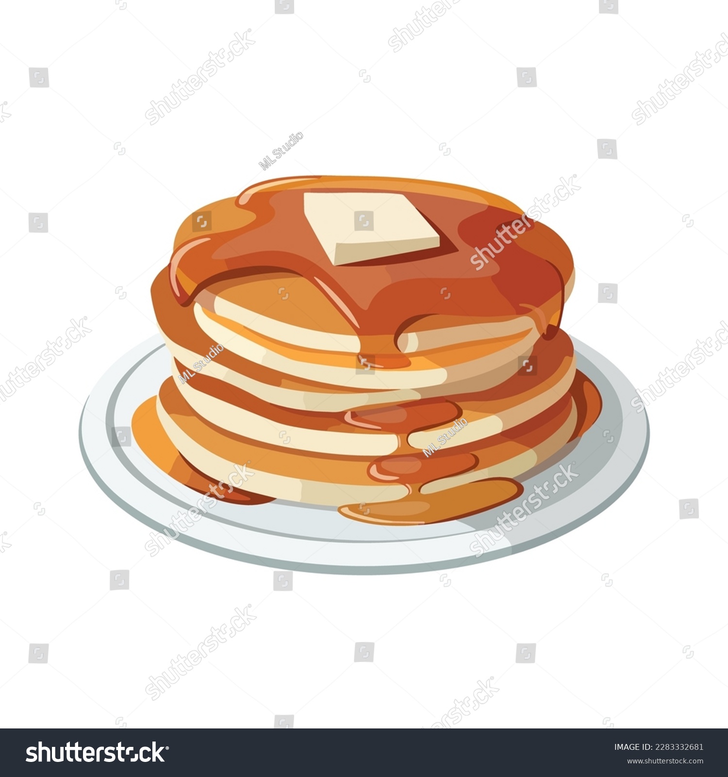 Plate of pancakes with butter and syrup on it #2283332681