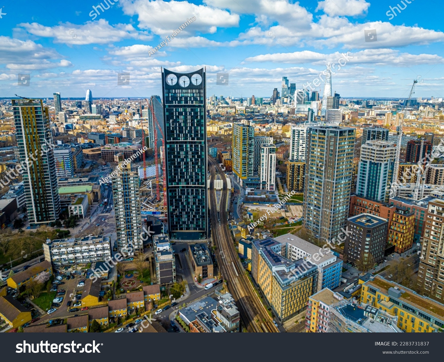 Aerial view of Strata tower central London from South bank, UK #2283731837