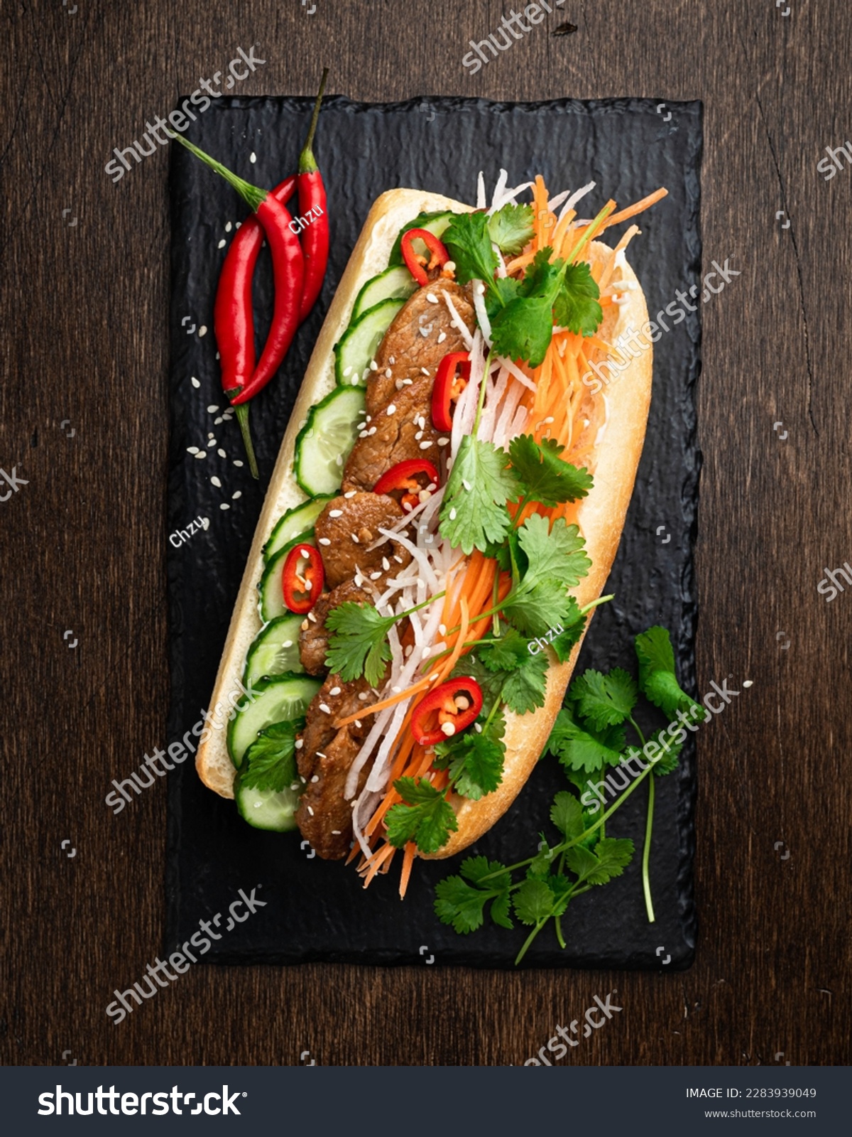 Sandwich Banh mi, vietnamese cuisine, top view #2283939049