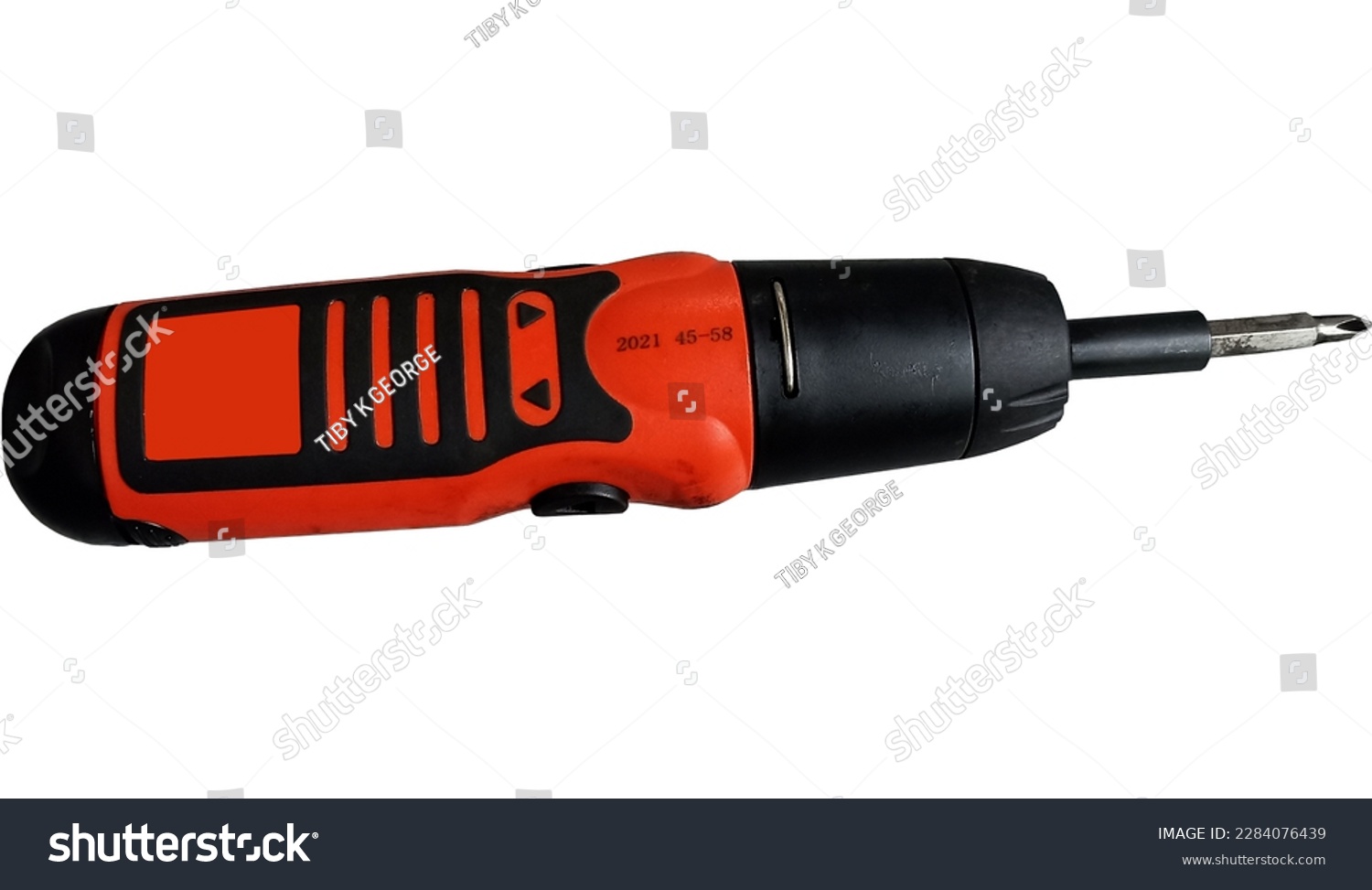 battery powered screw driver on white background #2284076439