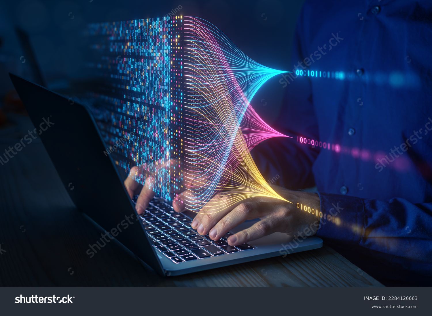 Data science and big data technology. Scientist computing, analysing and visualizing complex data set on computer. Data mining, artificial intelligence, machine learning, business analytics. #2284126663