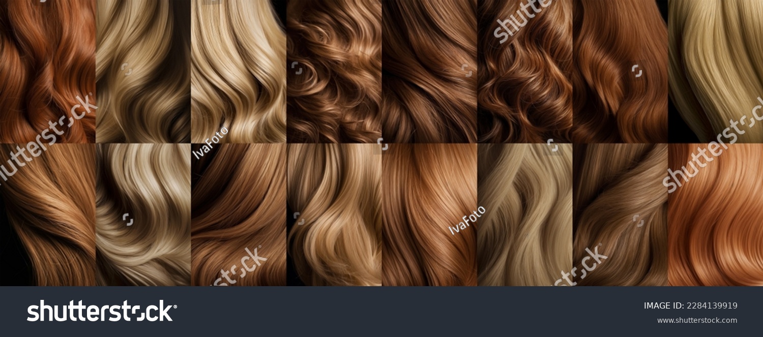 Hair set woman color coloring, hair care, styling and hairstyle blonde and red color, texture #2284139919