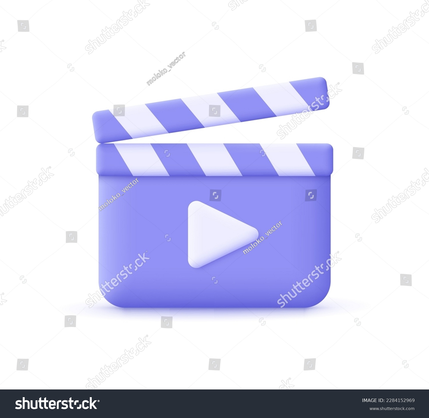 Movie clapper board, film slate with play button. Film industry, filmmaking and video production  concept. 3d vector icon. Cartoon minimal style. #2284152969