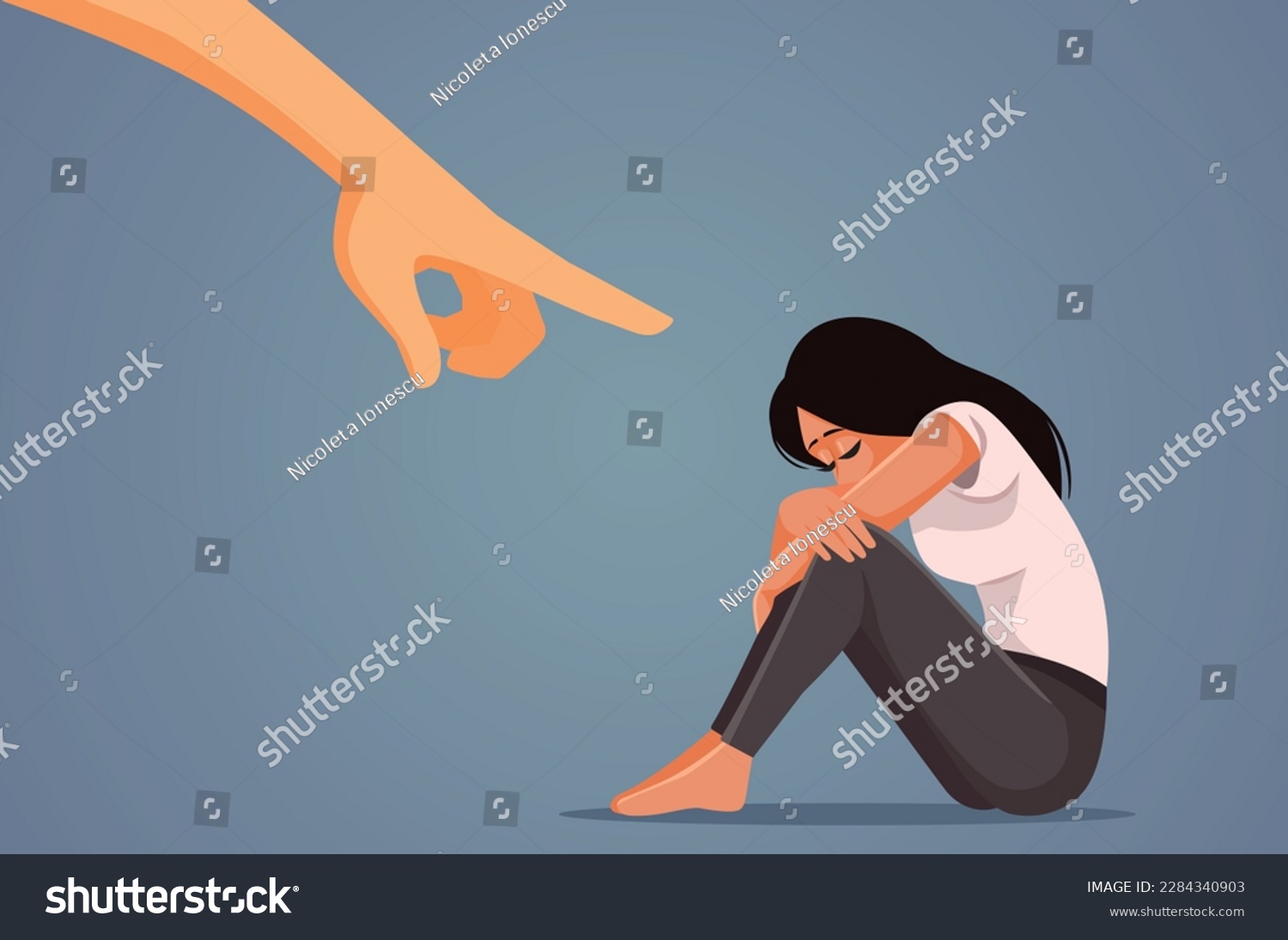 
Person Blaming the Victim for her Misfortune Vector Conceptual Illustration. Upset woman being accused and discriminated against in toxic relationship
 #2284340903