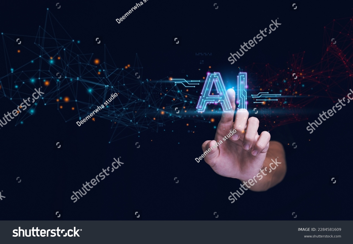 Man using tools AI. technology smart robot science and artificial intelligence technology, and innovation futuristic and global connection for providing access to information and data online network, #2284581609