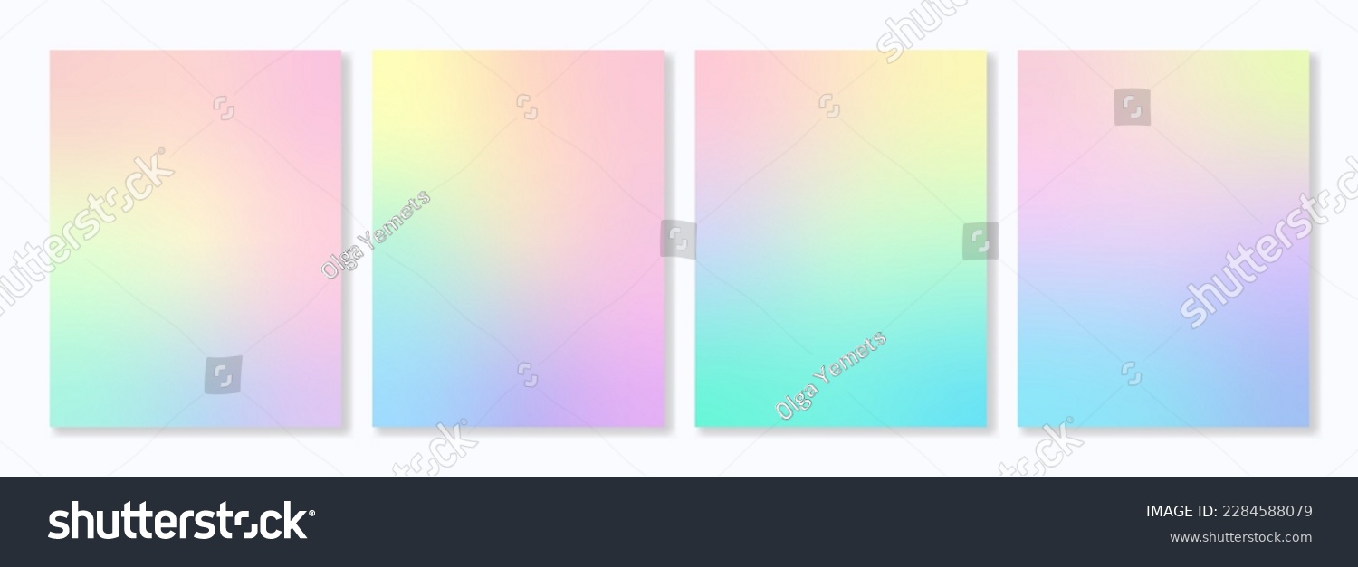 Set of 4 gradient backgrounds with holographic effect. For covers, wallpapers, posters, branding, social media and other projects. Vector, can be used for web and print. #2284588079