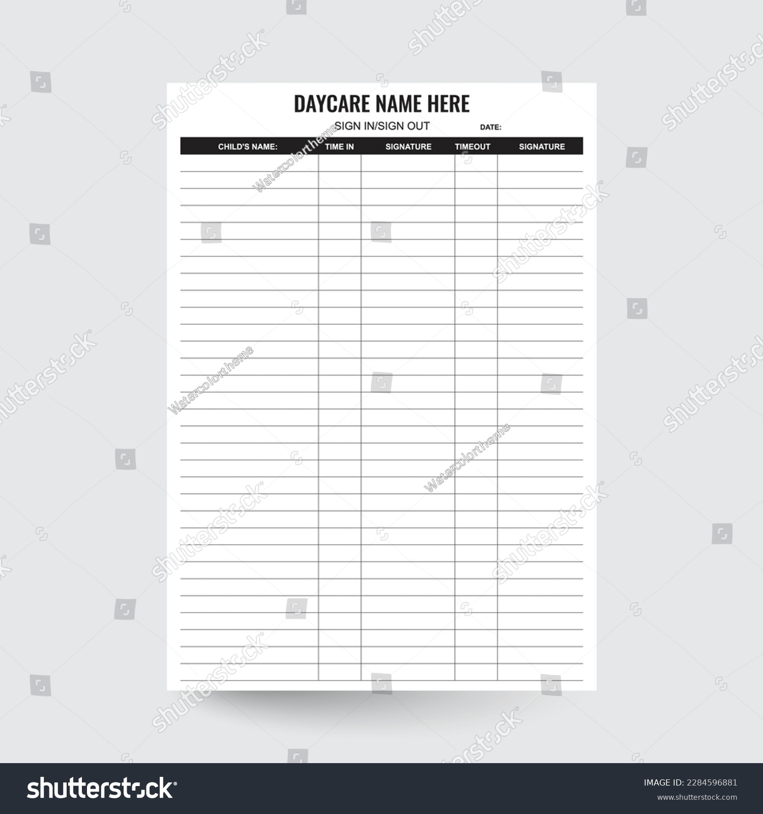 Daycare Sign In and Out,Sign Out Sheet - Royalty Free Stock Vector ...