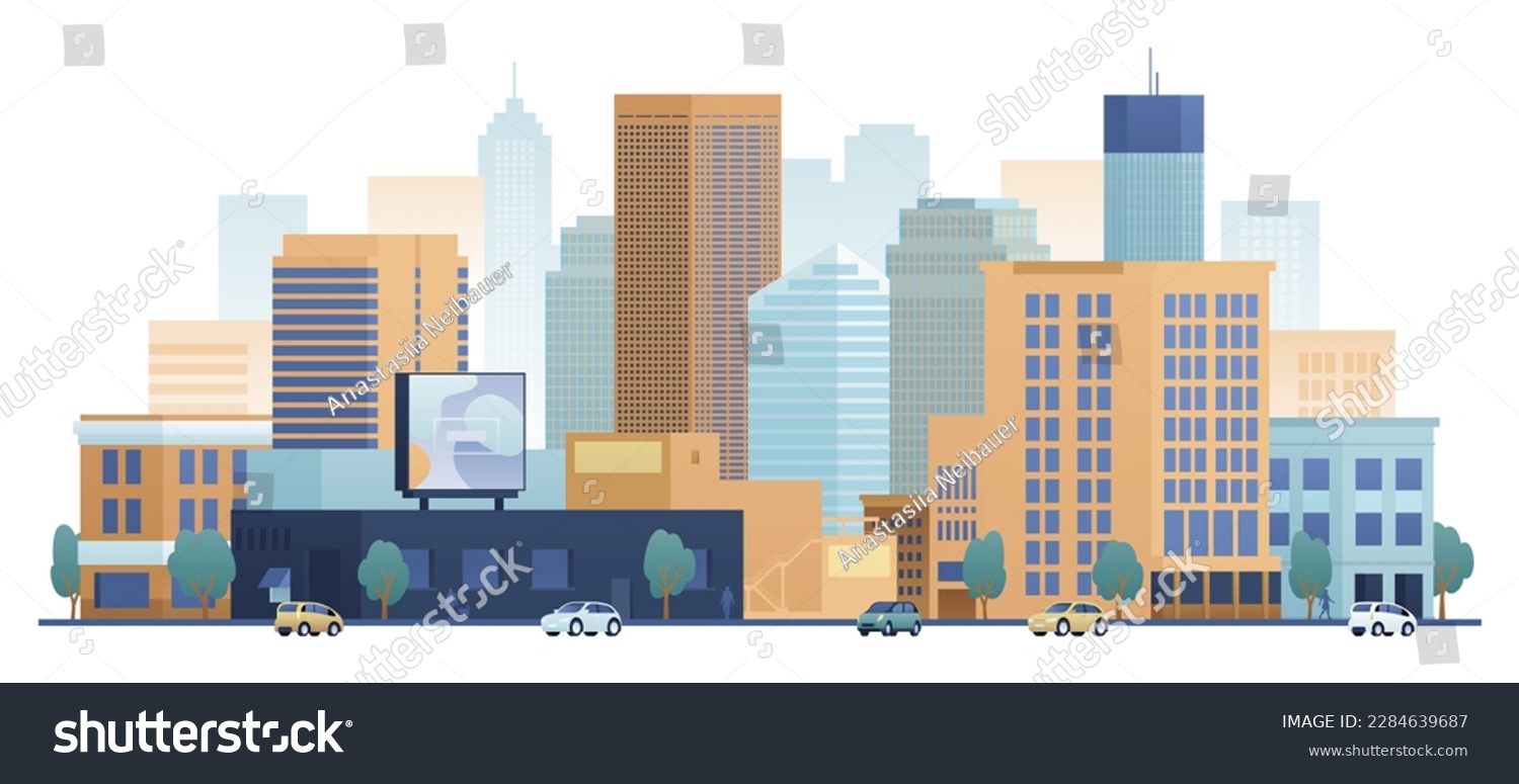 Flat vector illustration of downtown isolated on - Royalty Free Stock ...