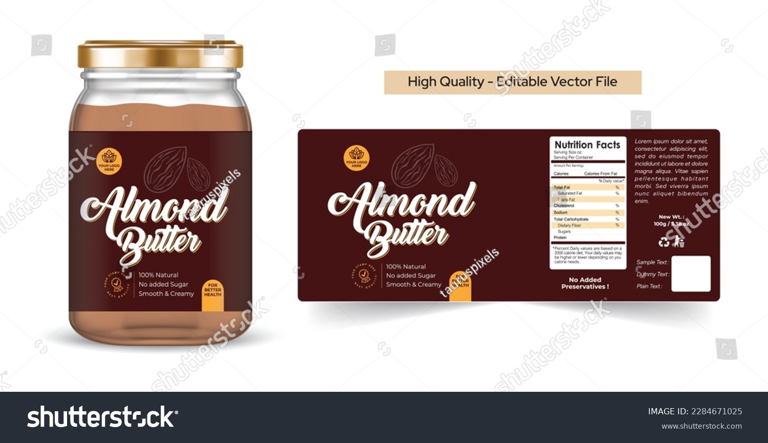 Premium Almond Butter Label Design, Organic - Royalty Free Stock Vector 