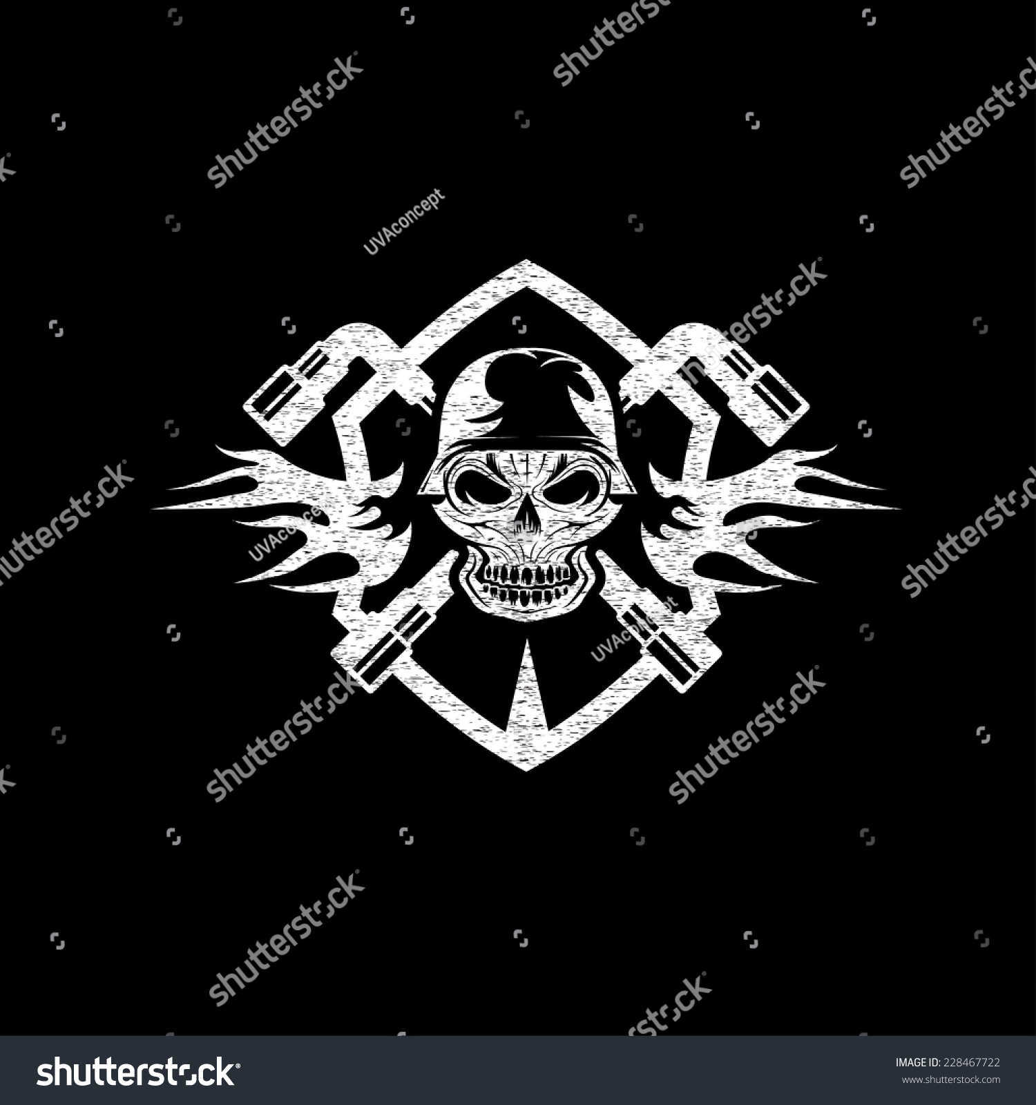 crest with skull in helmet and spanners - Royalty Free Stock Vector ...