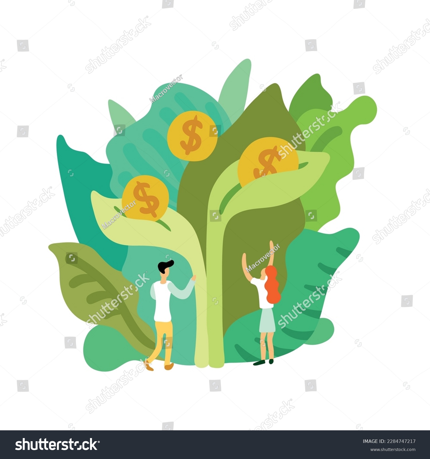 Ecological restoration flat composition with coins on sprout leaves vector illustration #2284747217