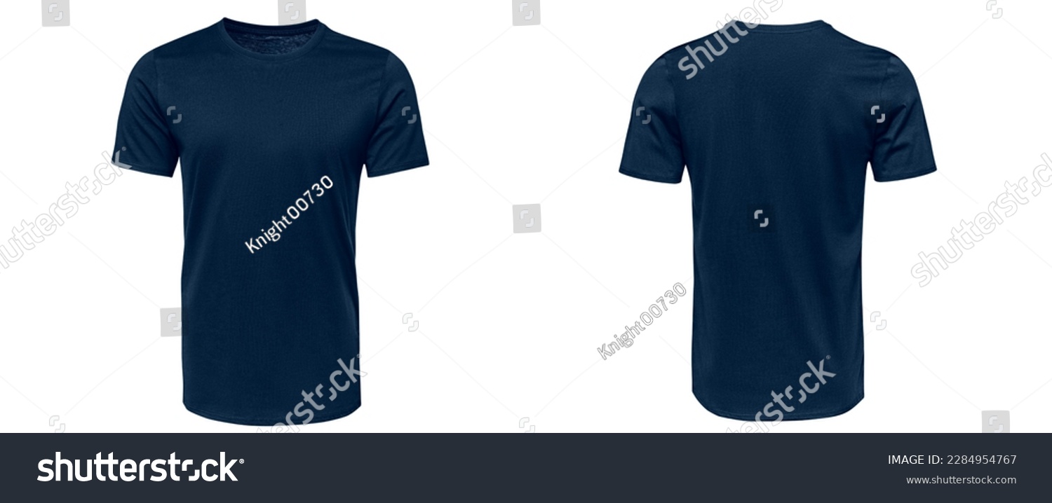 navy blue T-shirt template with nothing neat, mockup for design and print. T-shirtT-shirt front and back view isolated on white background #2284954767